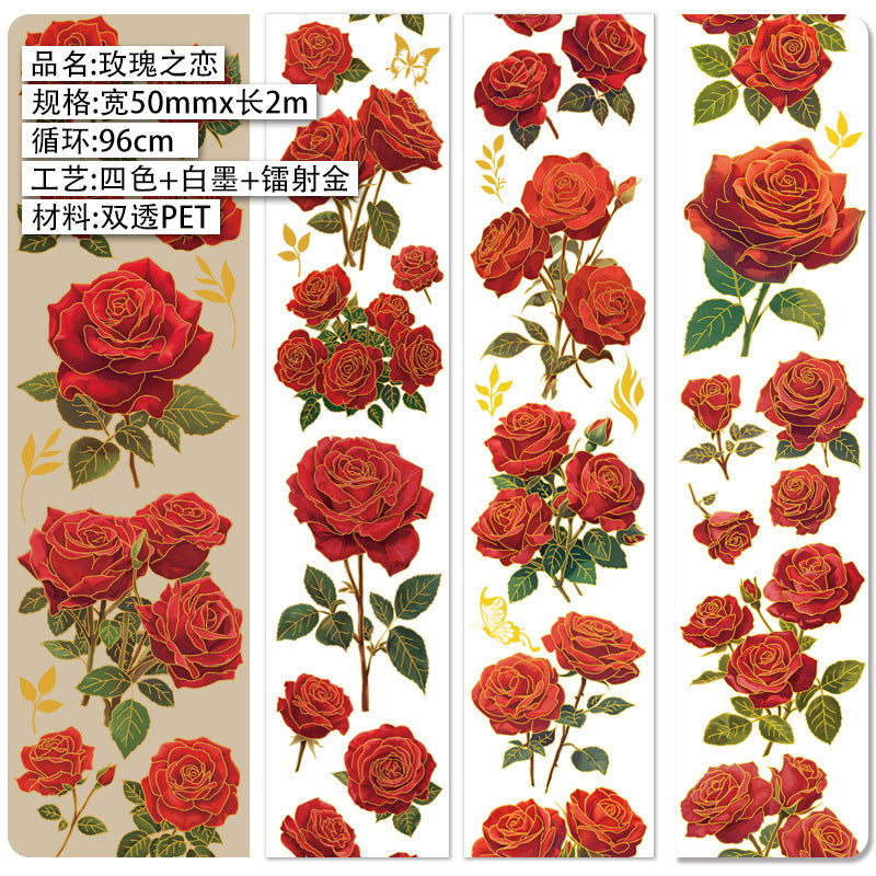 PET Stickers – Rose & Green Plant, Elegant Summer, 2m - ViktaShop