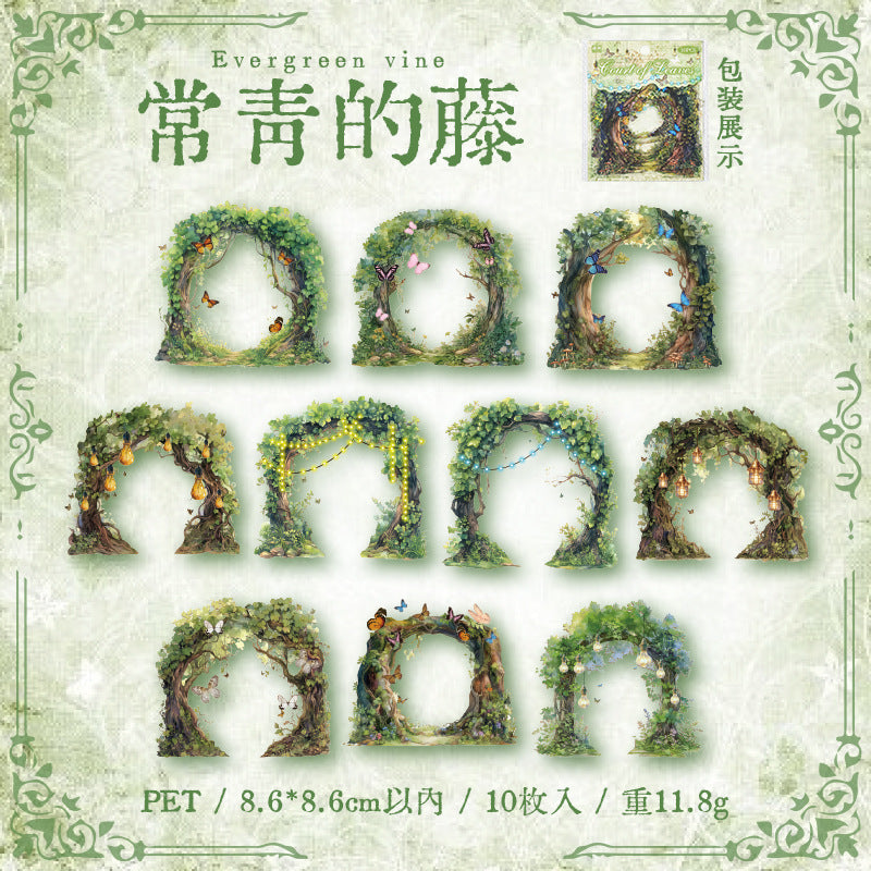 Leaf of the Court Series Plant & Bridge Collage PET Stickers, 4 Options - ViktaShop