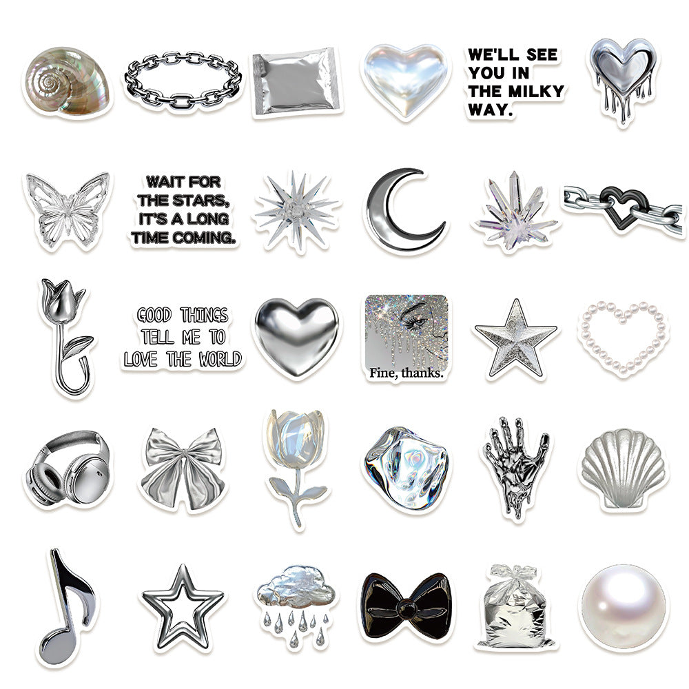 Silver Mood Stickers – Decorative Stickers, 30 Pcs - ViktaShop