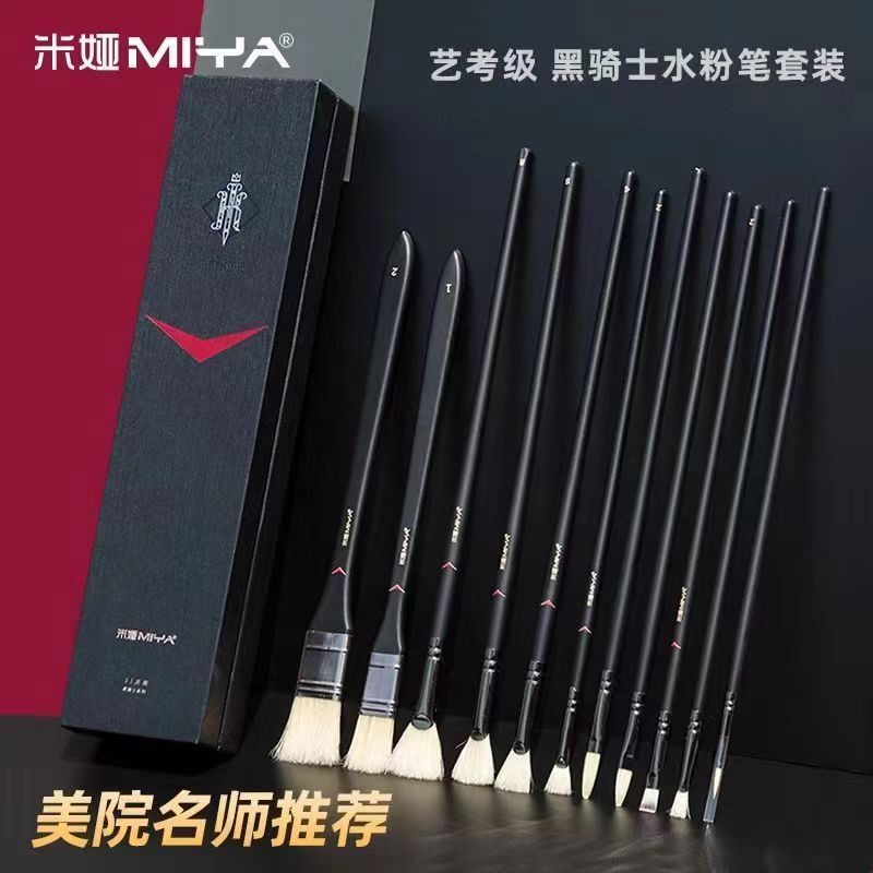 Mia Black Knight Gouache Set – Paint, Brushes & Fan Pen for Fine Arts - ViktaShop