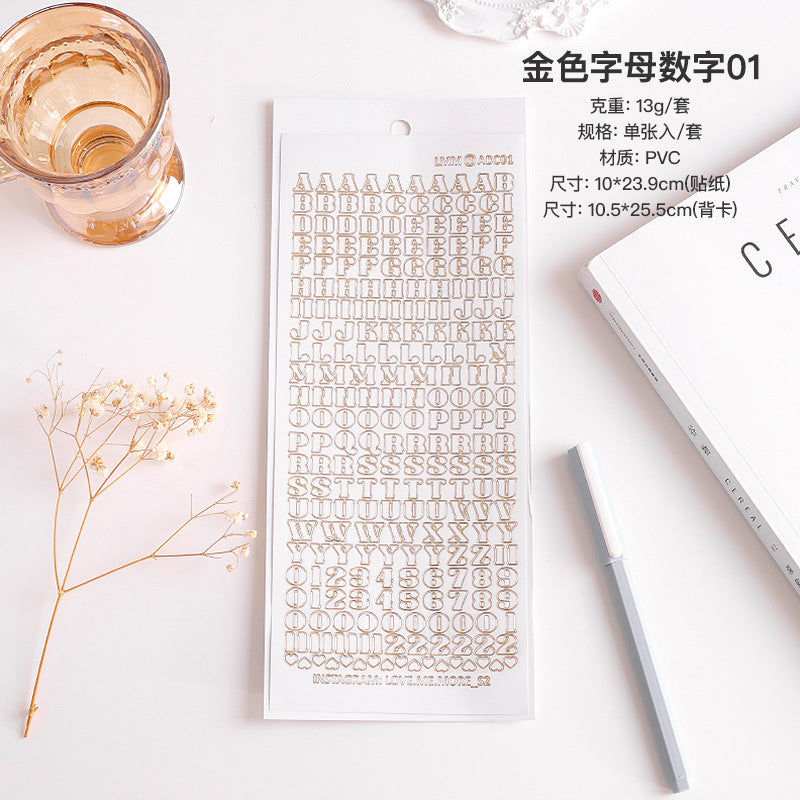 Bronzing Silver Alphanumeric Stickers - Gold & Silver Edge, Special Shapes - ViktaShop