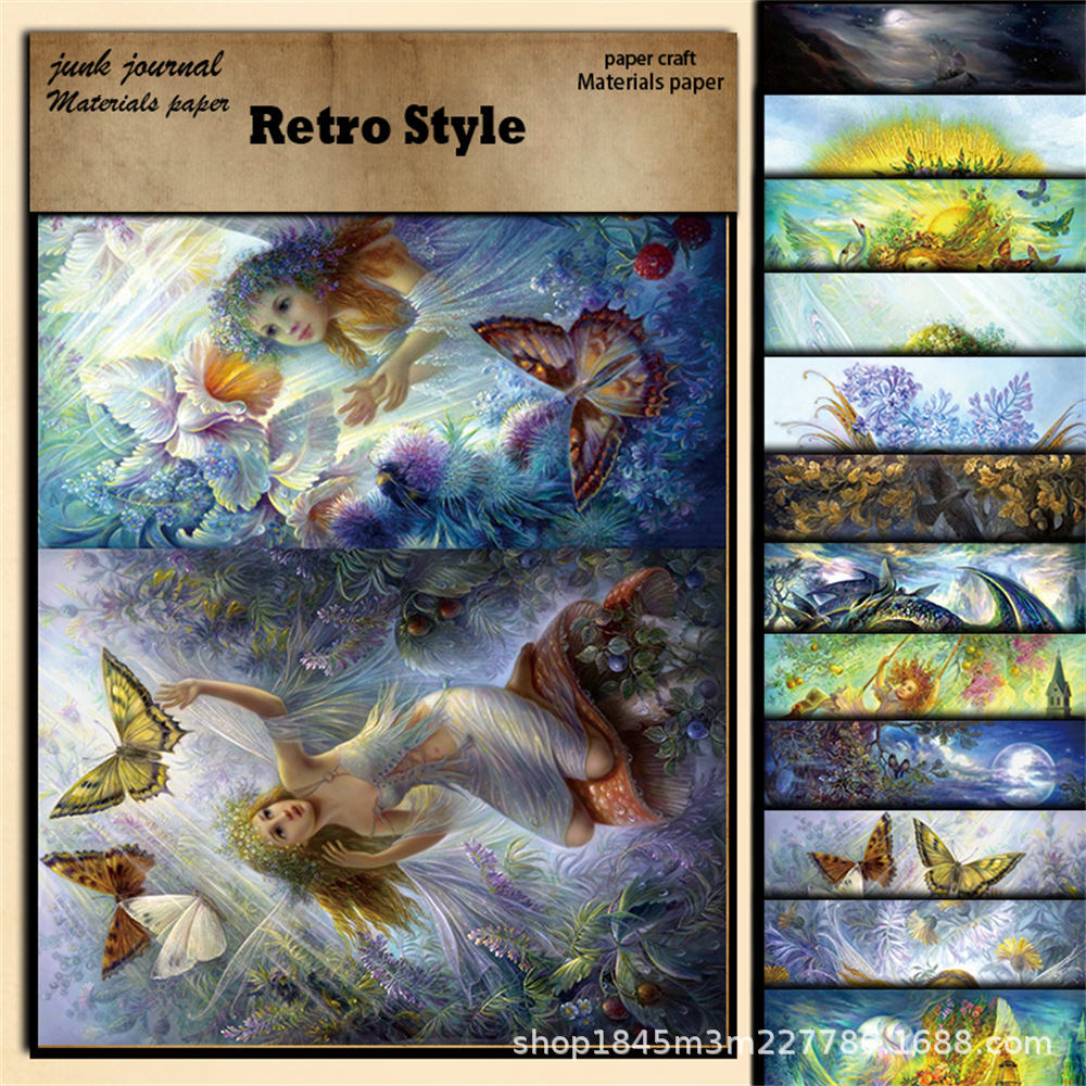 Retro Fantasy Angel Material Paper - European Style Series, 12 Sheets - ViktaShop