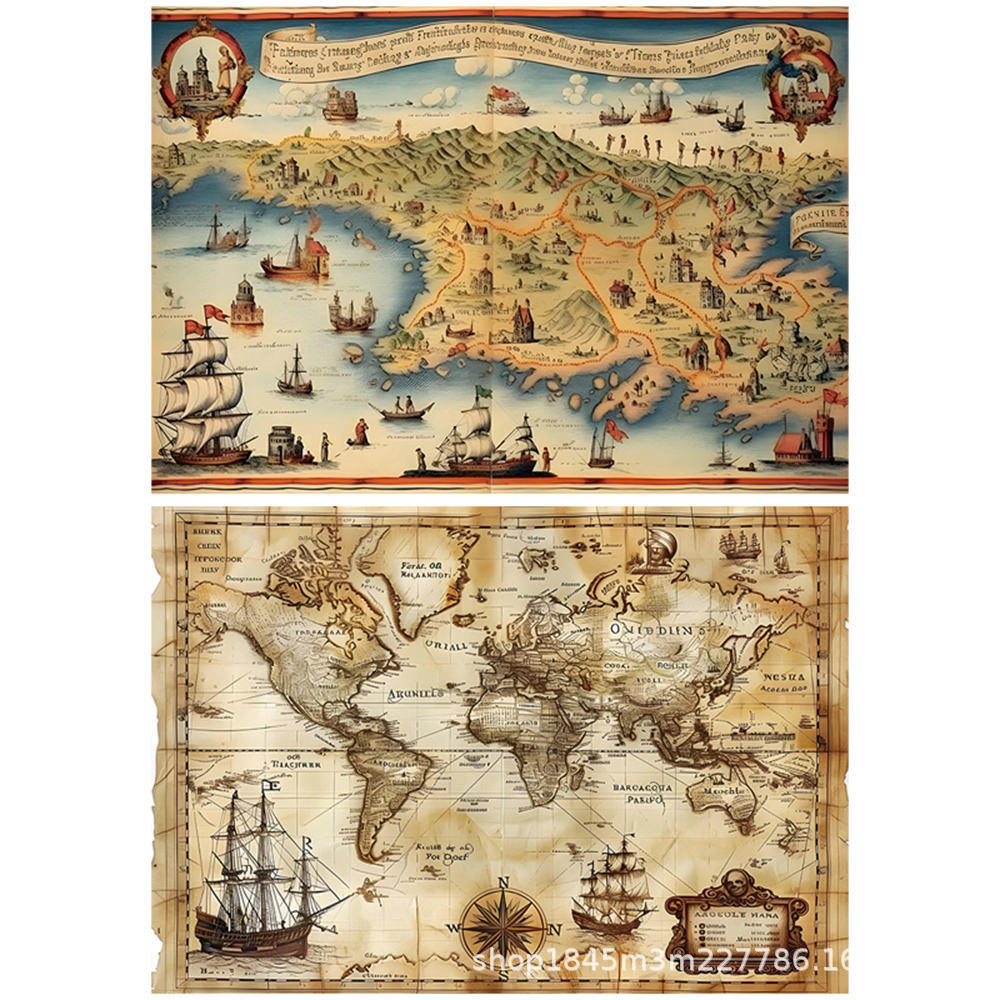 Roaming Map Retro Background Paper - European & American Collage Series, 15 Sheets - ViktaShop