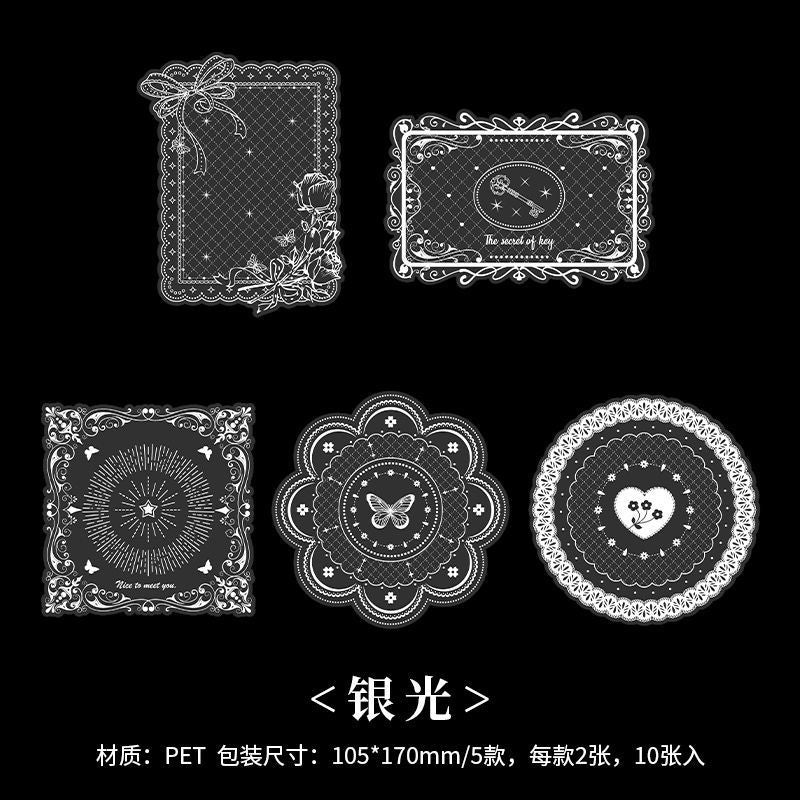 Lace Small Card Series – PET Sticker Bag, 10 Pcs - ViktaShop