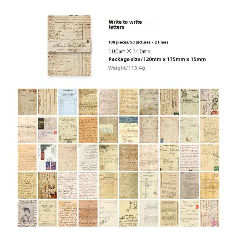 Vintage Material Paper Book of Retro Scrapbooking Paper, 100 Sheets