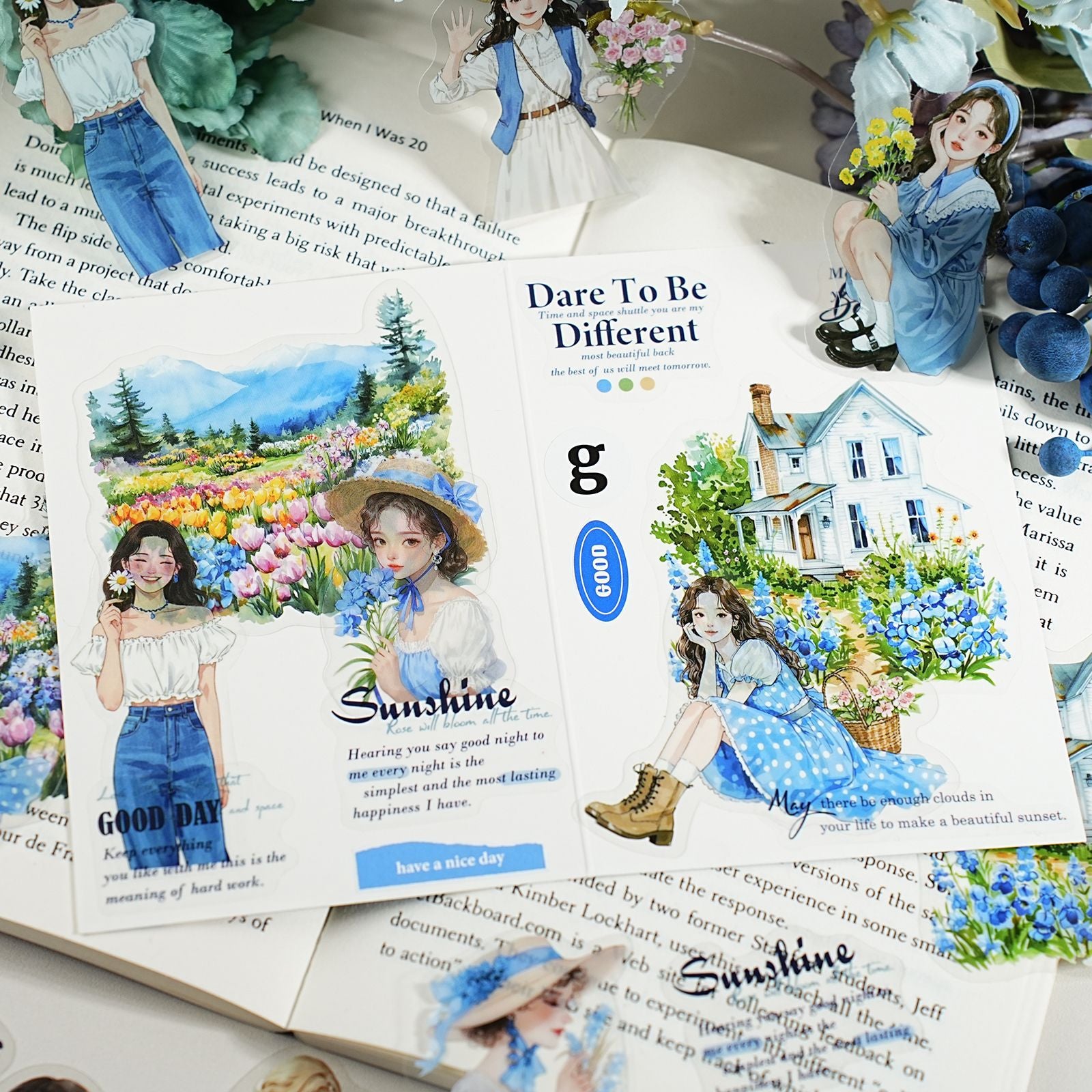 PET Character Stickers – Cartoon Girl Landscape, 20 Pcs - ViktaShop