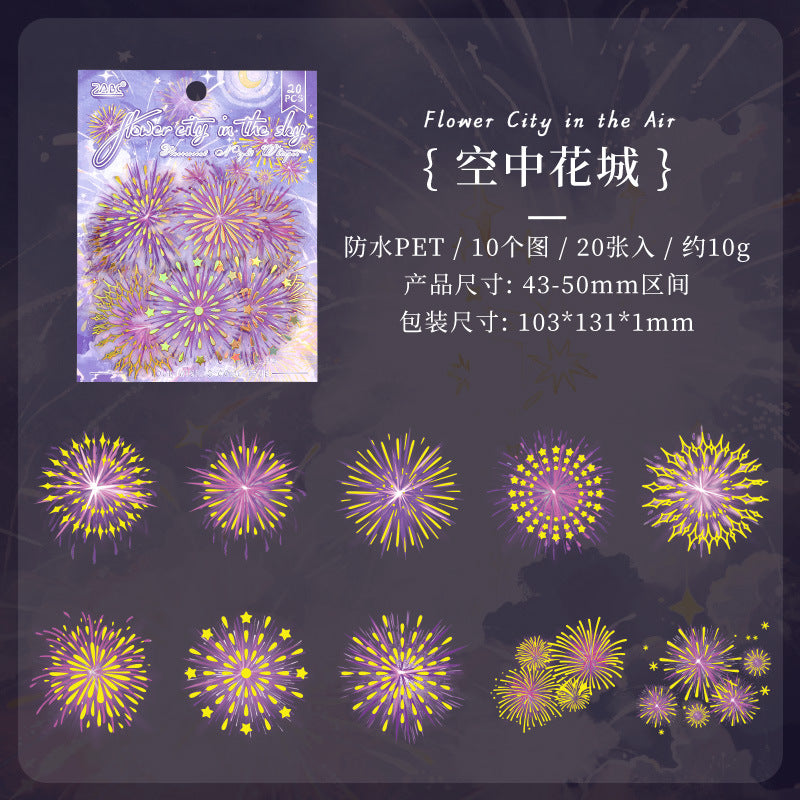 Fluorescent Night Language Stickers - Fireworks & Stars, 6 Pcs - ViktaShop