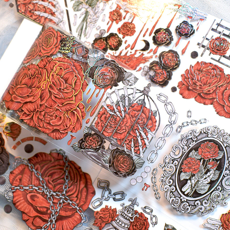 Retro Floral PET Tape - Shell Light Collage Journal Tape, 2m - ViktaShop