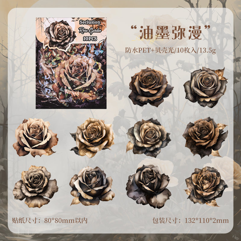 Dark Night Rose PET Stickers - Laser Shell Light Design - ViktaShop