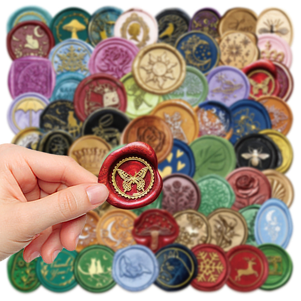 Wax Seal Stickers – Vintage Style, 64 Pcs - ViktaShop