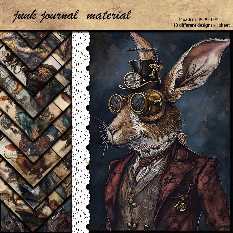 Animal World Pattern Paper - Rabbit, Elephant, Tiger, 10 Sheets - ViktaShop