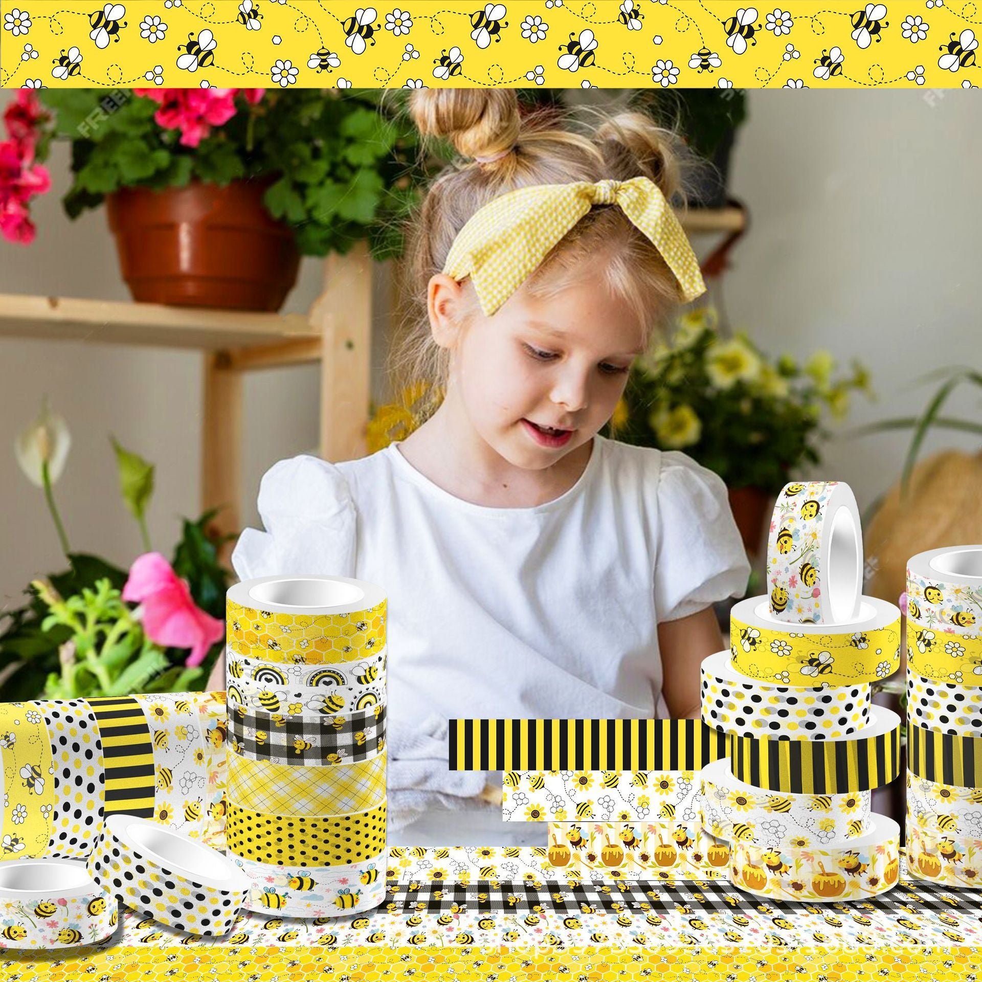 Bee & Honey Flower Washi Tape – Transparent Roll for DIY & Journals, 5m - ViktaShop