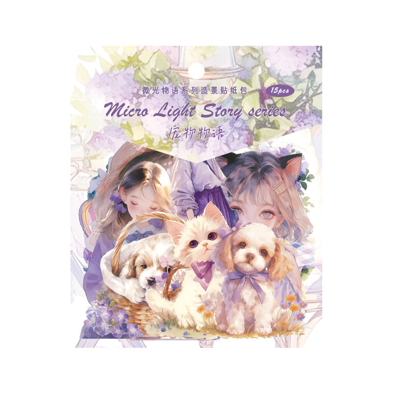 Paper PET Sticker Pack - Glow Light Story Series, Figure & Landscape, 15 Pcs - ViktaShop