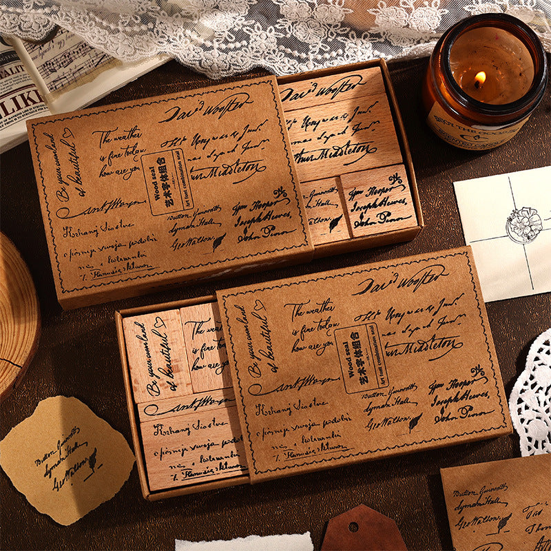 Wooden Stamp Set – 8 Retro English Letters - ViktaShop