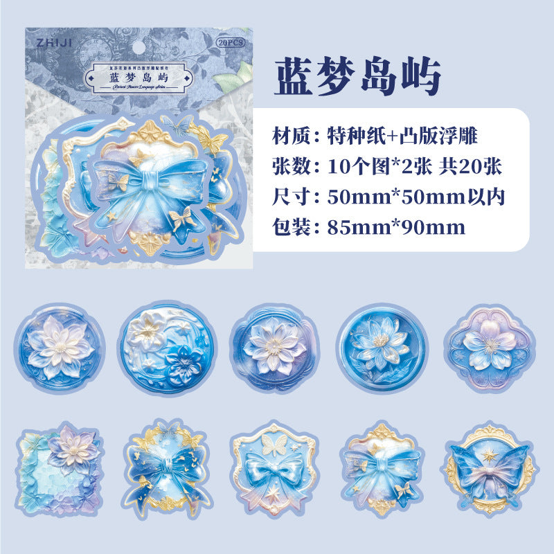 Revival Flower Language Series Relief Sticker Pack, 20 Sheets - ViktaShop