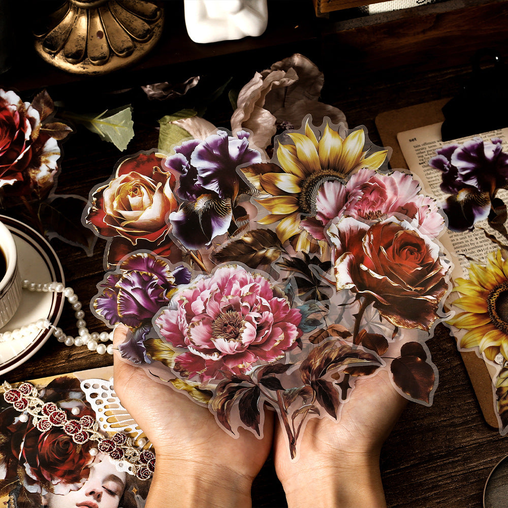 Dark Retro Floral Stickers PET Sticker Bag, 4 Options - ViktaShop