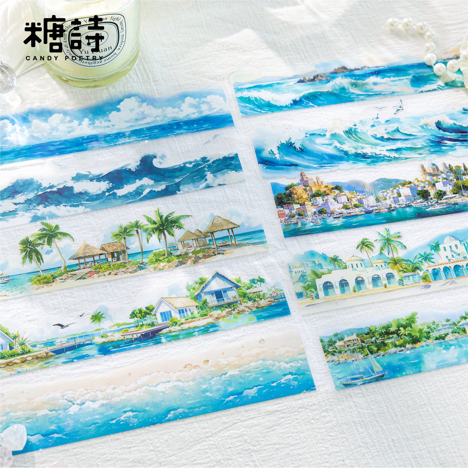 Sugar Poem PET White Ink Strip Sticker Pack - Nature Scenery Series, 10 Pcs - ViktaShop