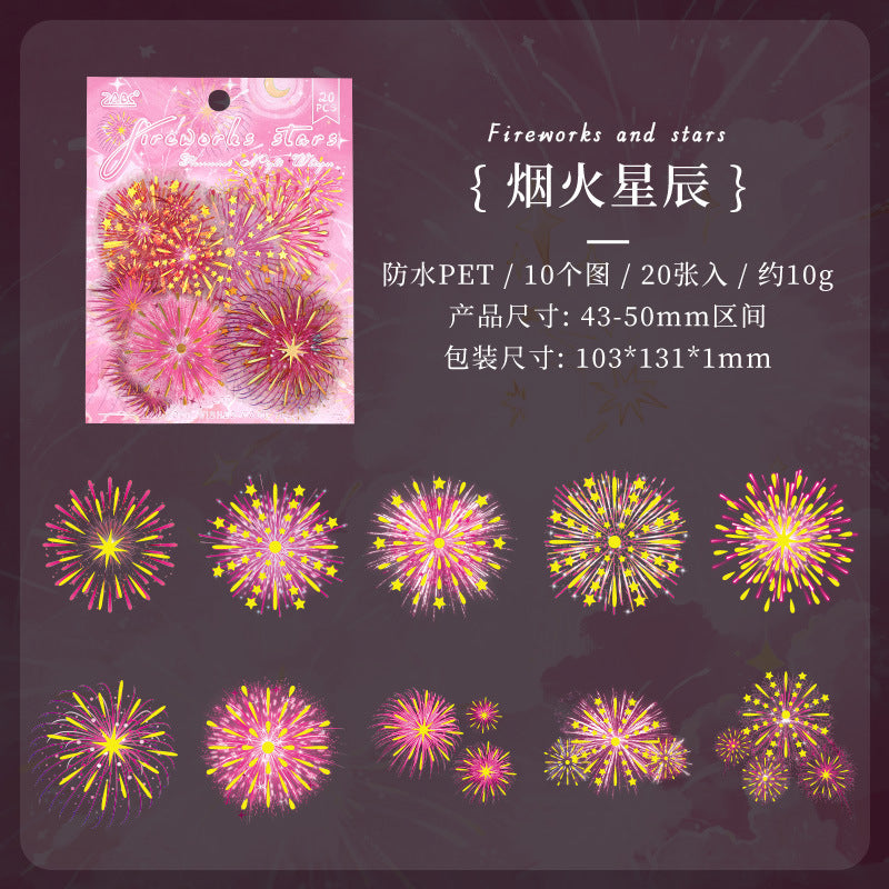 Fluorescent Night Language Stickers - Fireworks & Stars, 6 Pcs - ViktaShop