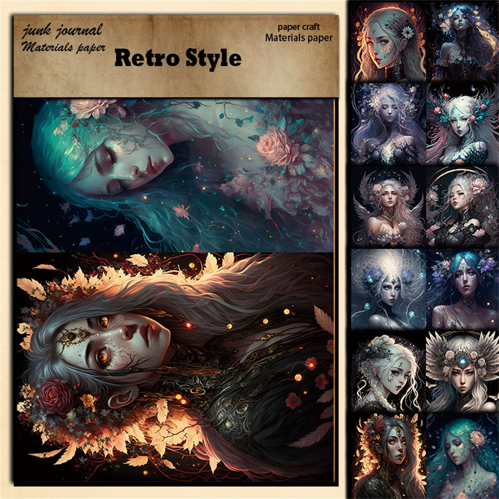 Night Elves Background Paper - Retro Collage Series, 6 Sheets - ViktaShop