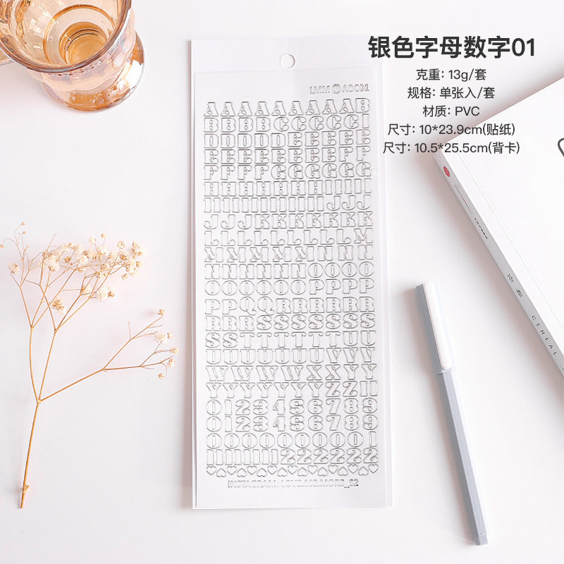 Bronzing Silver Alphanumeric Stickers - Gold & Silver Edge, Special Shapes - ViktaShop