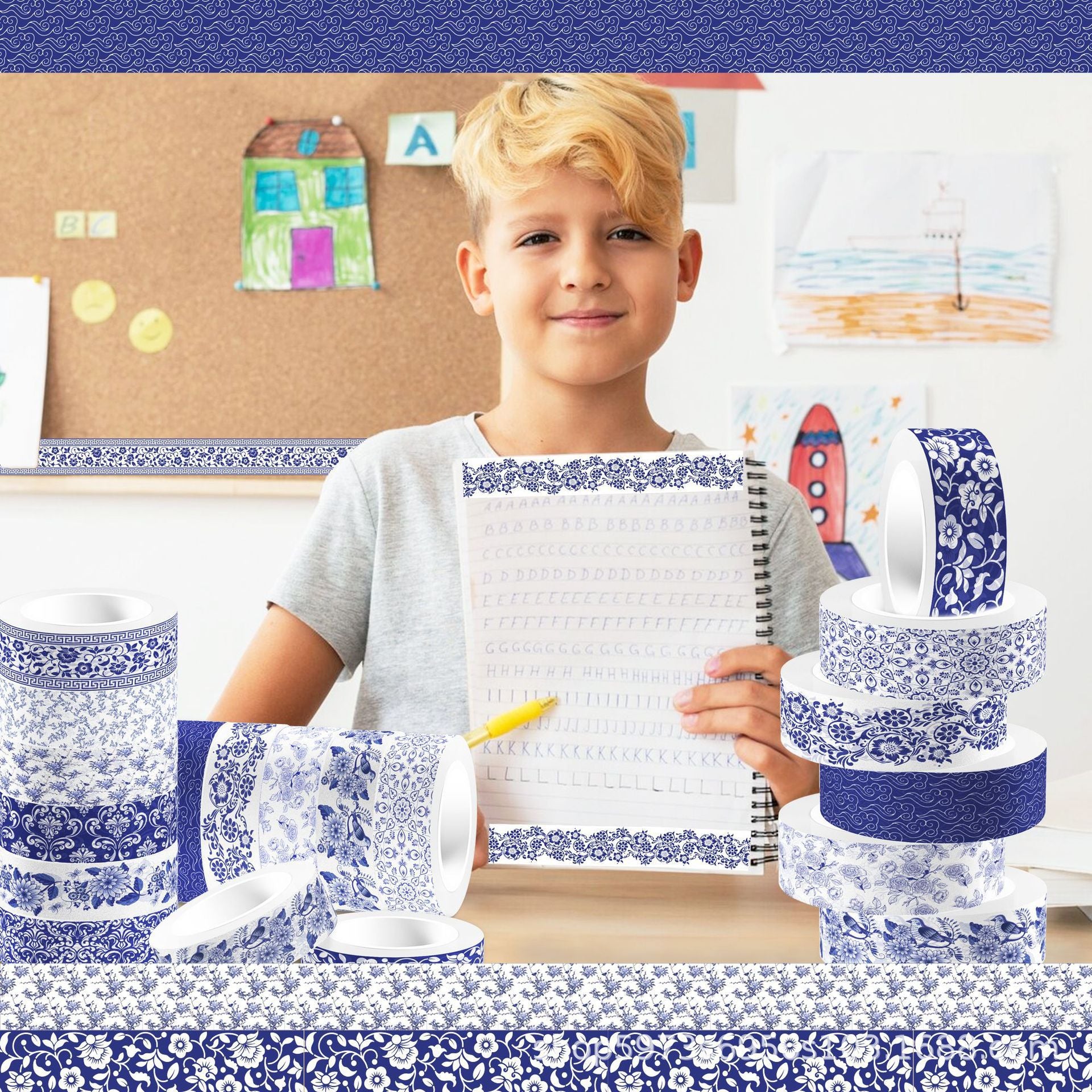 Blue and White Porcelain Chinoiserie Washi Tape - ViktaShop