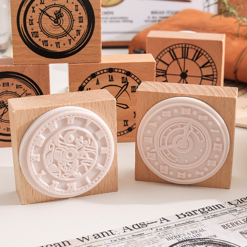 Wooden Stamp – Retro Clock Design, Beech Wood, 6 Options - ViktaShop