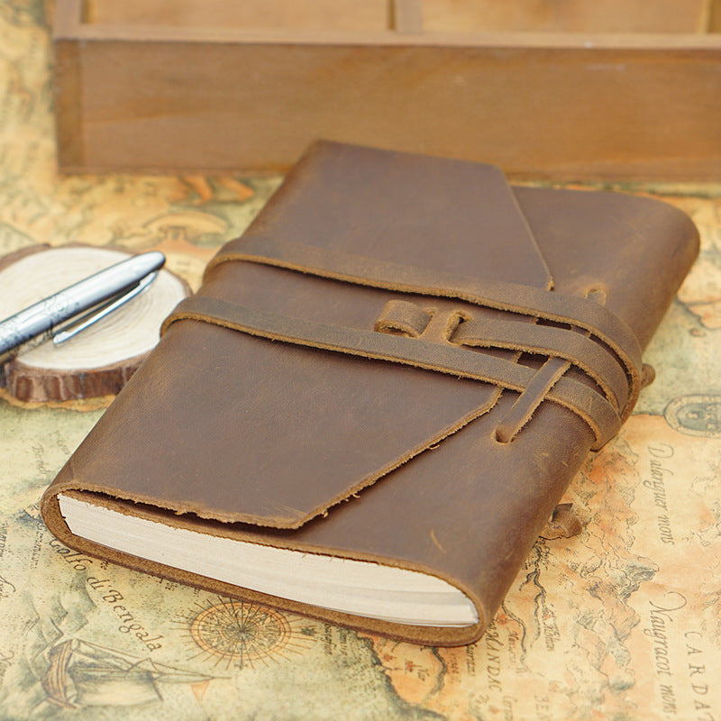 Genuine Cowhide Travel Notebook – Hand-Tied Rope Journal, 2 Options - ViktaShop