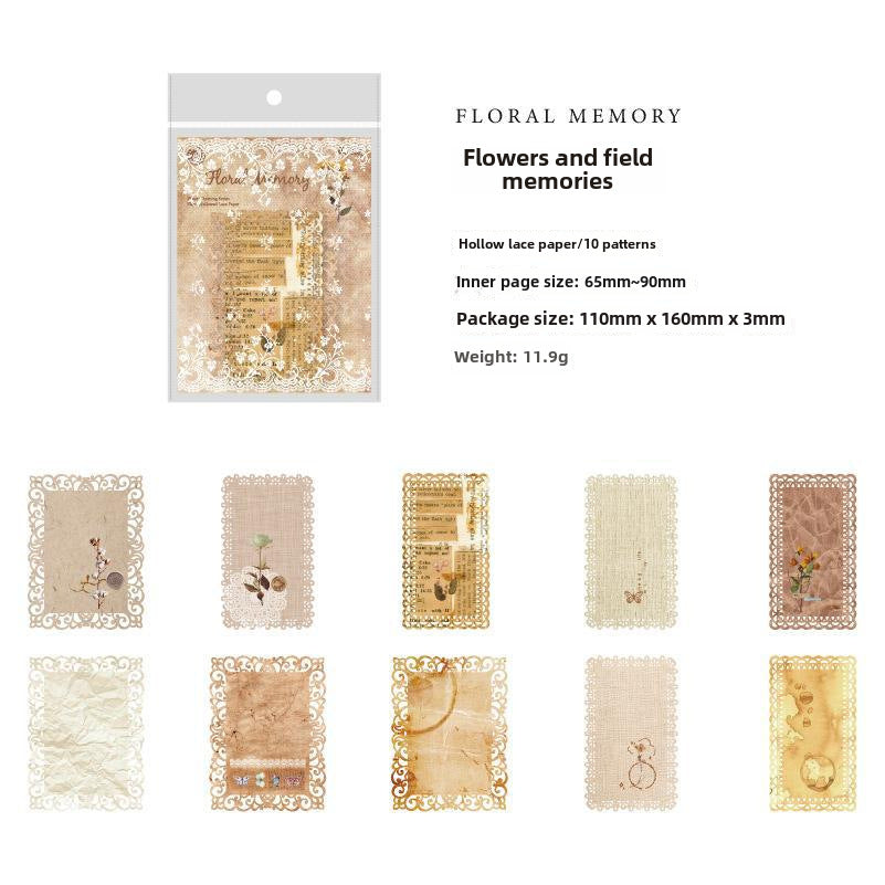Lace Retro Art Floral Base Material Paper Notes, 10 Pcs - ViktaShop