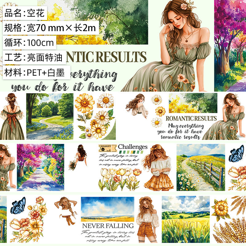 Retro Flower Hand Account Tape – Antique Material, PET Tape - 2m - ViktaShop