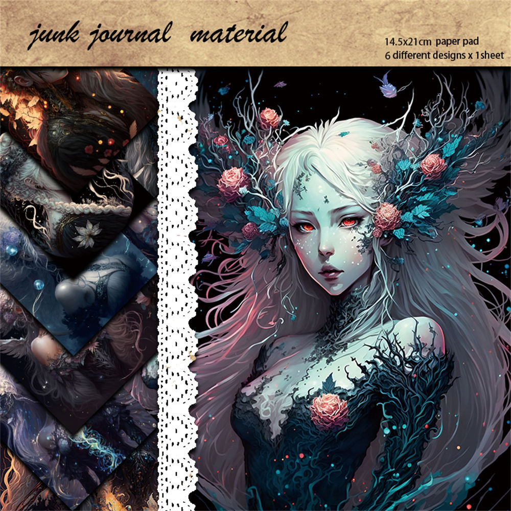 Night Elves Background Paper - Retro Collage Series, 6 Sheets - ViktaShop