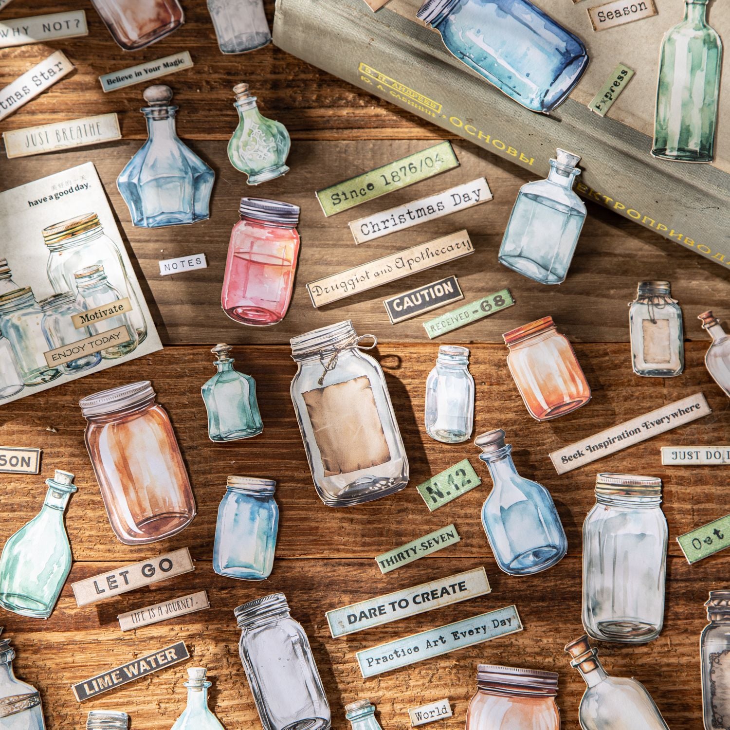 Bottle Language Series Retro Bottle Hard Card Sticker – Pure Bottle, 25 Pcs - ViktaShop