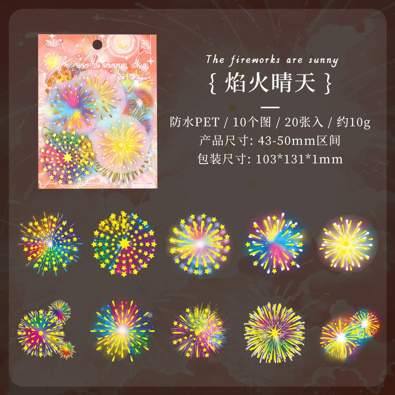 Fluorescent Night Language Stickers - Fireworks & Stars, 6 Pcs - ViktaShop