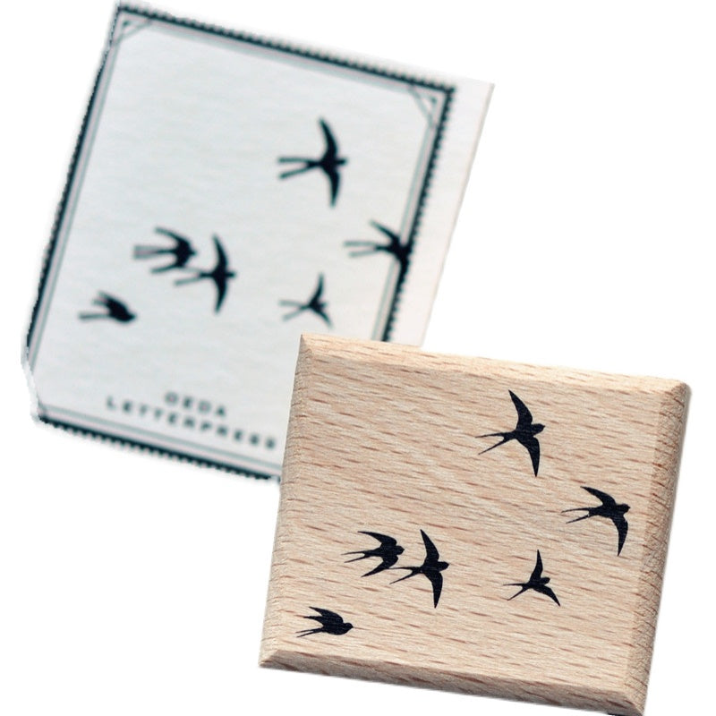 Swallow Branch Wooden Stamp – Retro Collage Design, 2 Options - ViktaShop
