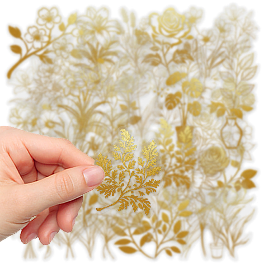 Golden Plant Stickers – Waterproof Decorative Stickers, 50 Pcs - ViktaShop