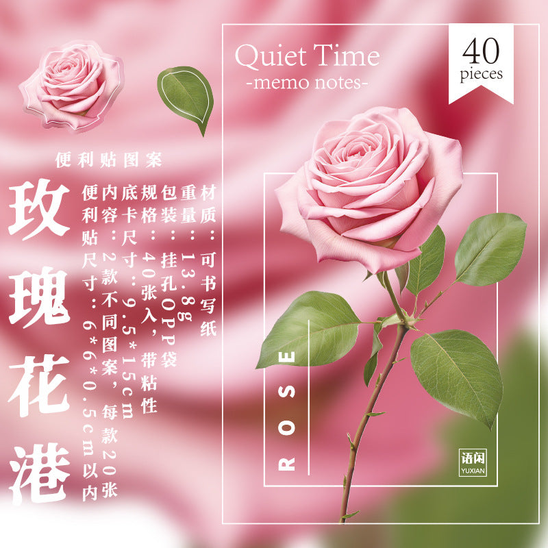 Language Leisure Post-it Notes Quiet Time Series Flower Stickers, 40 Pcs - ViktaShop