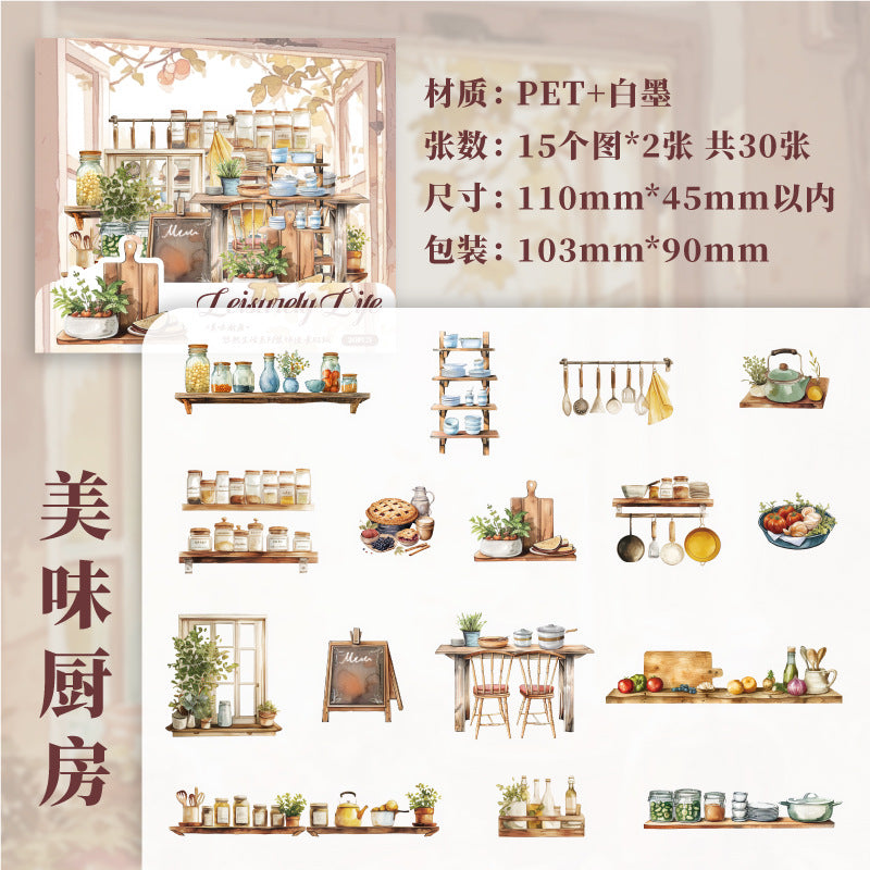 Paper PET Stickers - Leisurely Life Series, 30 Pcs - ViktaShop