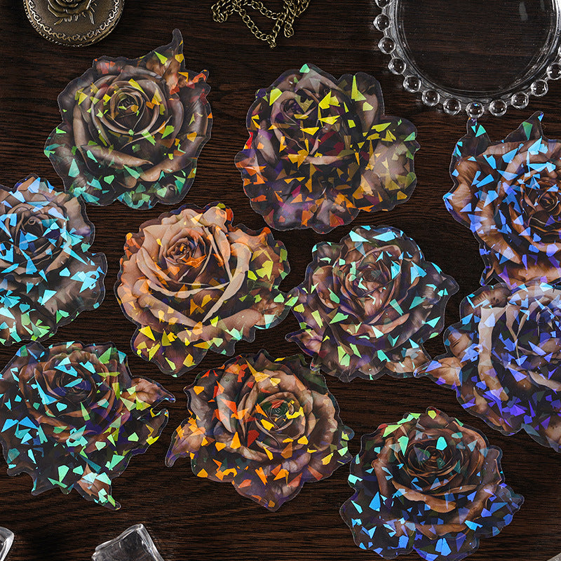 Dark Night Rose PET Stickers - Laser Shell Light Design - ViktaShop