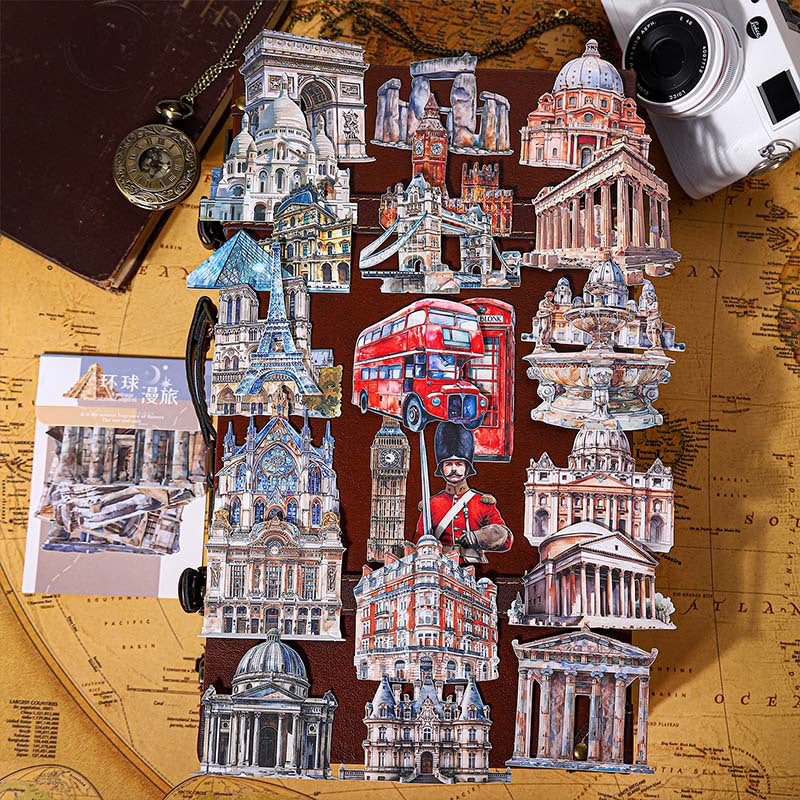 Global Travel Series Travel Theme Hard Card Stickers 10 Pieces in 6 Styles