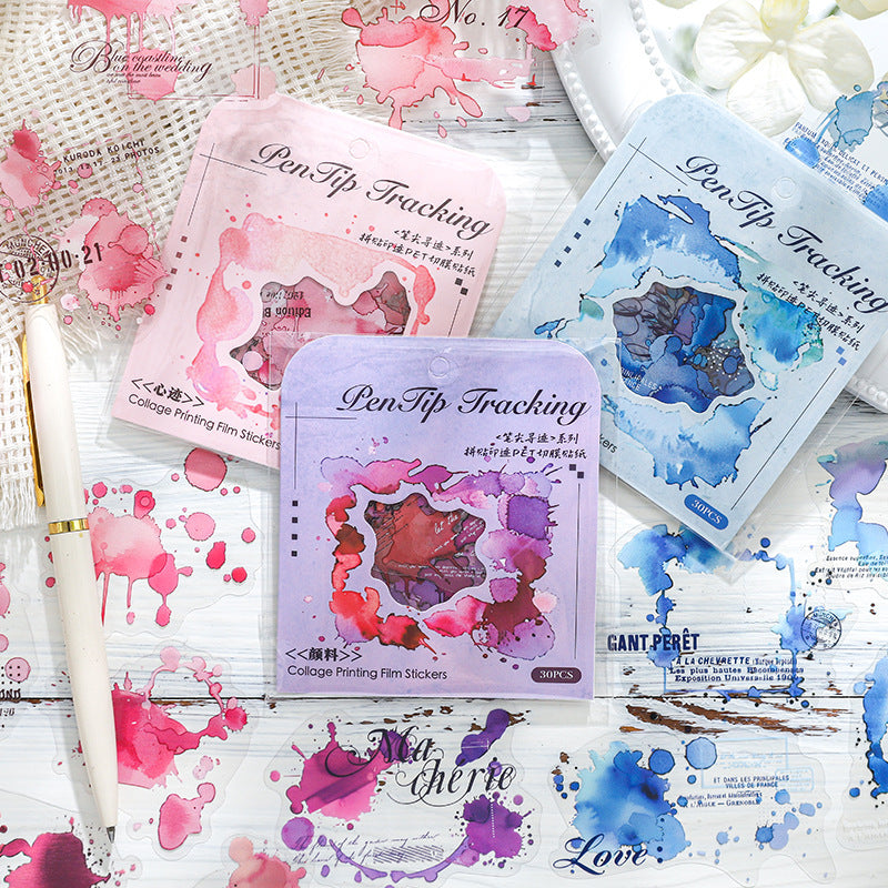 Pen Tip Trace PET Sticker Pack - White Ink Smudge, 6 Options - ViktaShop