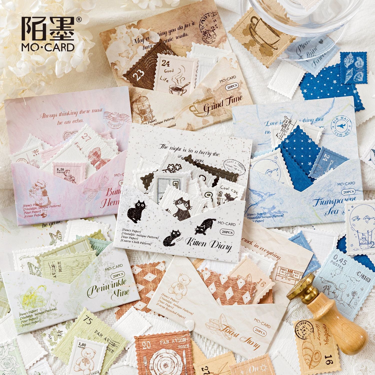 Vintage Postage Stamp Stickers – Floral, 20 pcs - ViktaShop