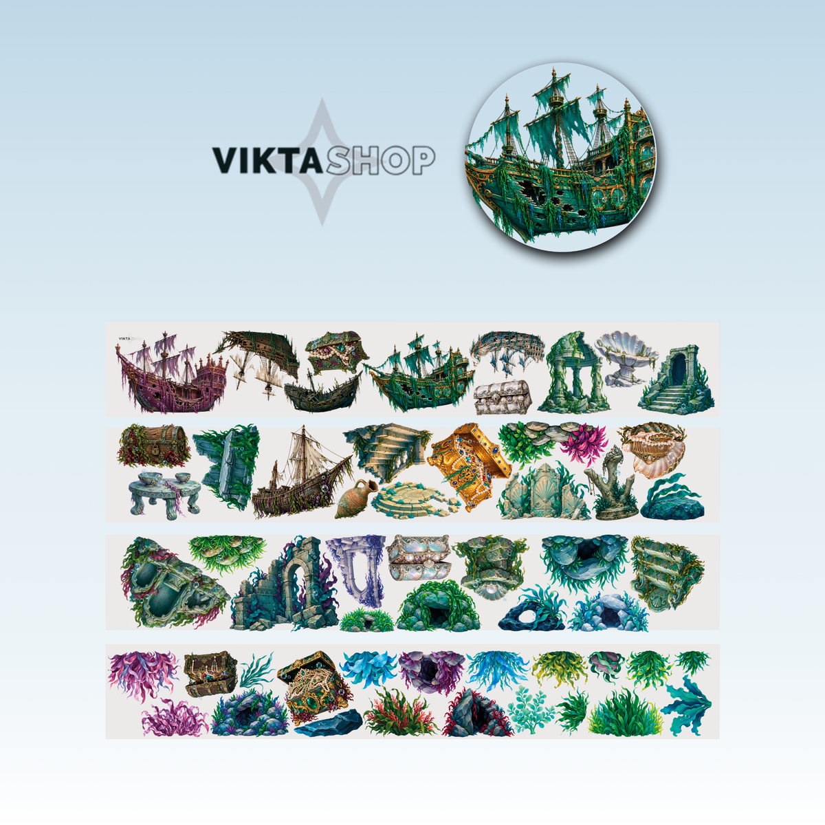 Viktashop Underwater Ruins PET Tape 10cm x 2.5m