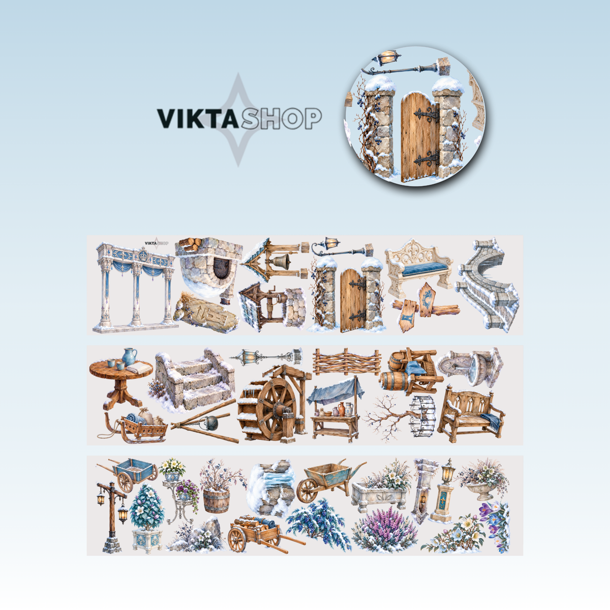 Viktashop Winter Medieval Village Details PET Tape 10cm x 1.25m