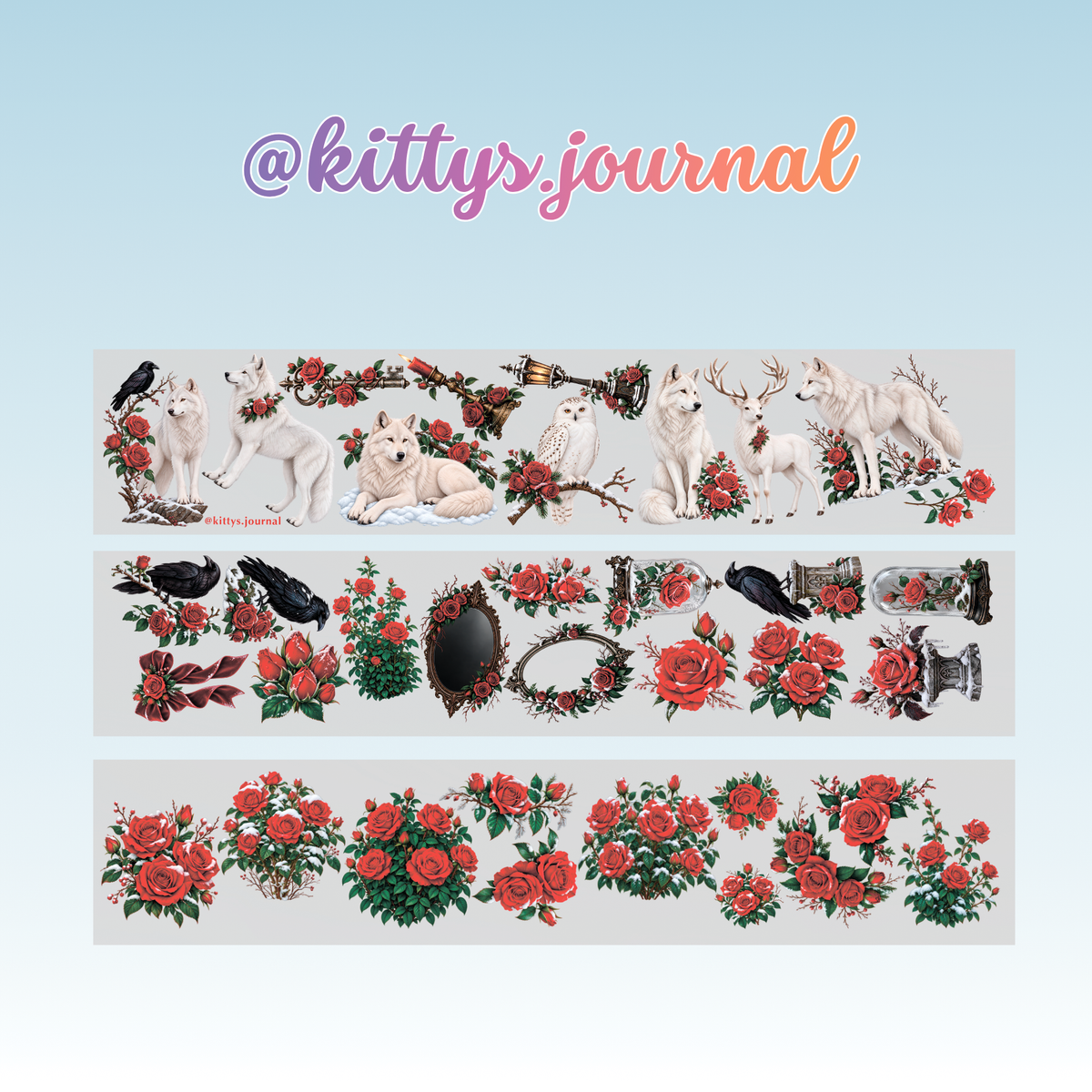 Kittys Journal Winter Roses PET Tape 8cm x 1.25m