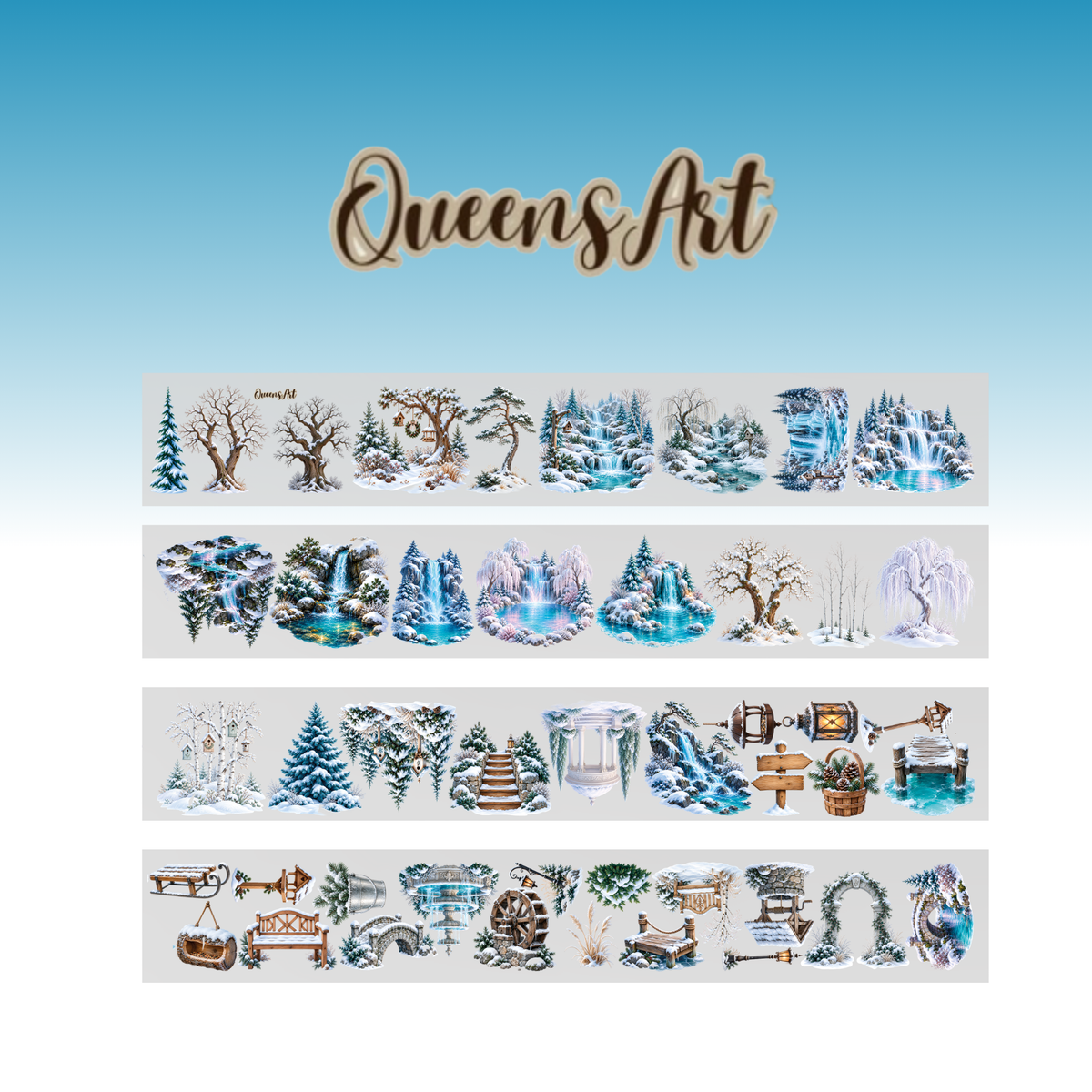 Queens Art Winter Trees and Waterfalls PET Tape 9cm x 2.5m