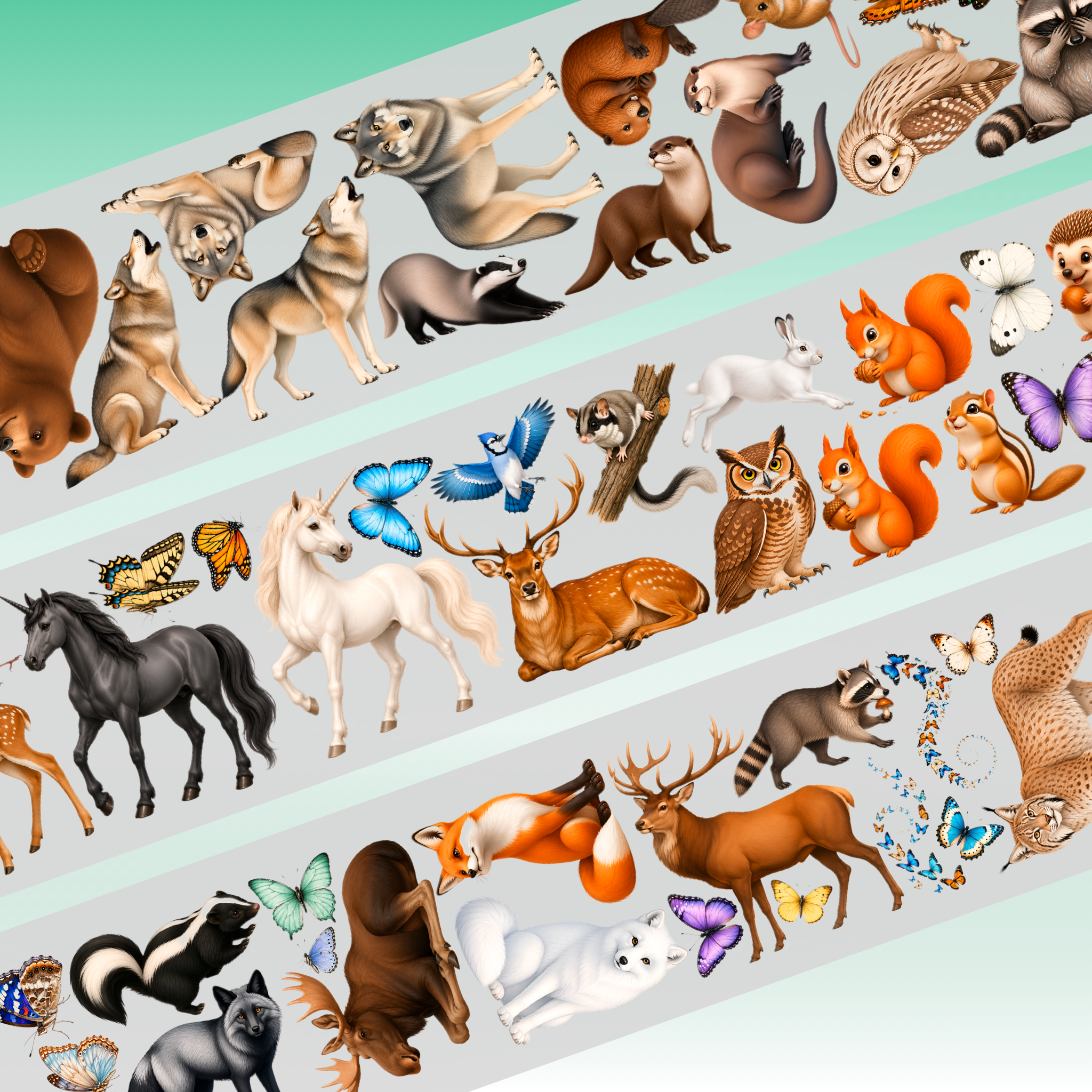Kittys Journal Woodland Creatures & Butterflies PET Tape 8cm x 1.25m