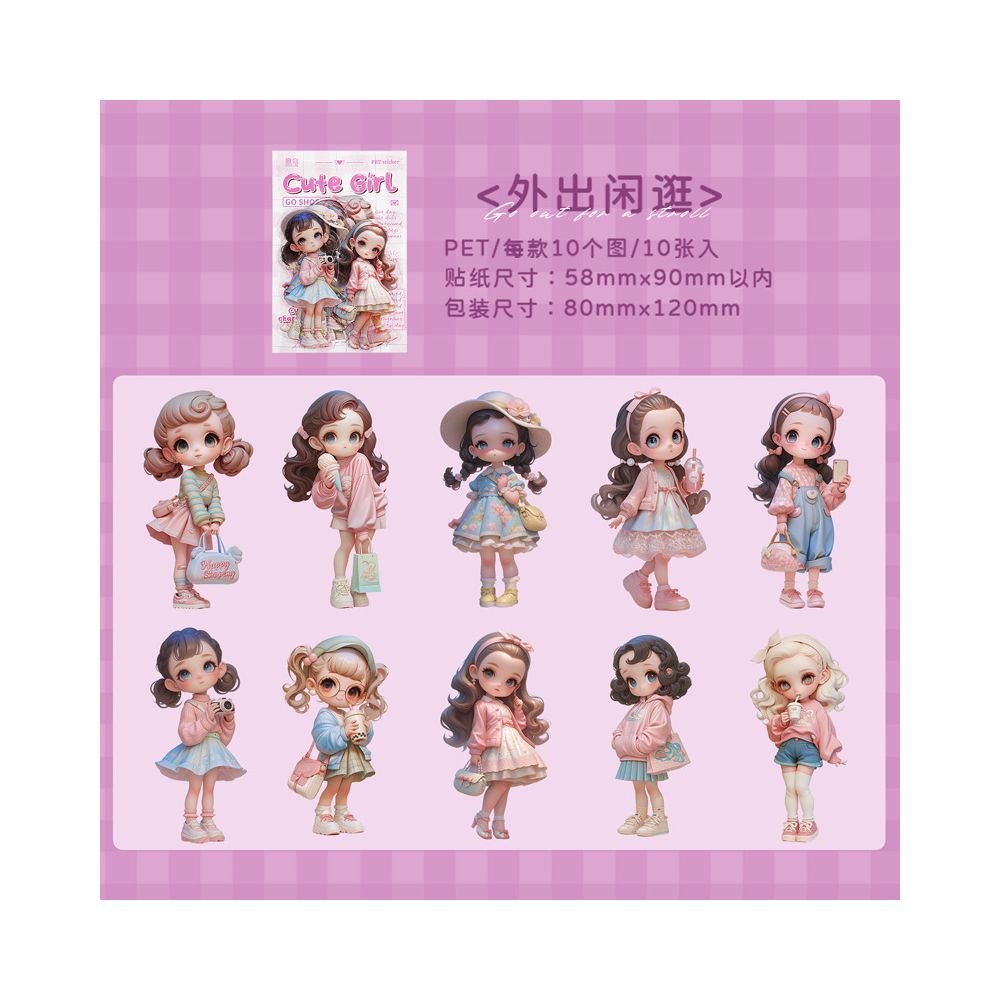 Cute Girl Series PET Sticker Pack 6 Designs 10 Pcs - ViktaShop