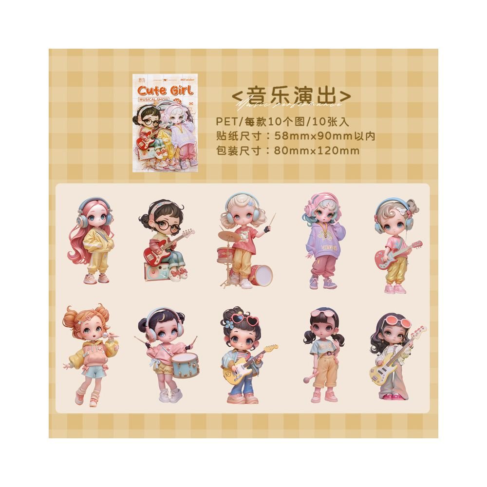 Cute Girl Series PET Sticker Pack 6 Designs 10 Pcs - ViktaShop