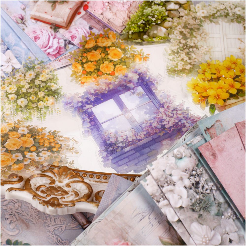 Dream Series Retro Floral Paper and Stickers Pack 40 sheets 6 Designs - ViktaShop