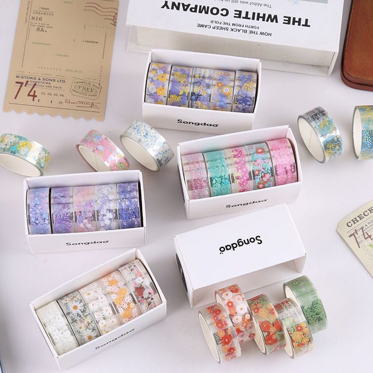 Floral Series PET Tape Set 5 rolls 6 Designs - ViktaShop