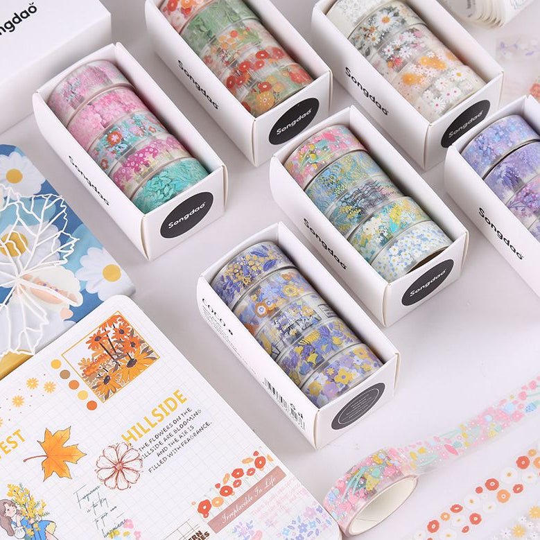 Floral Series PET Tape Set 5 rolls 6 Designs - ViktaShop